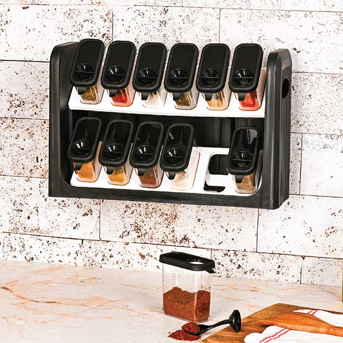 Aura Standlı 12’li Kendinden Kaşıklı Baharatlık Set